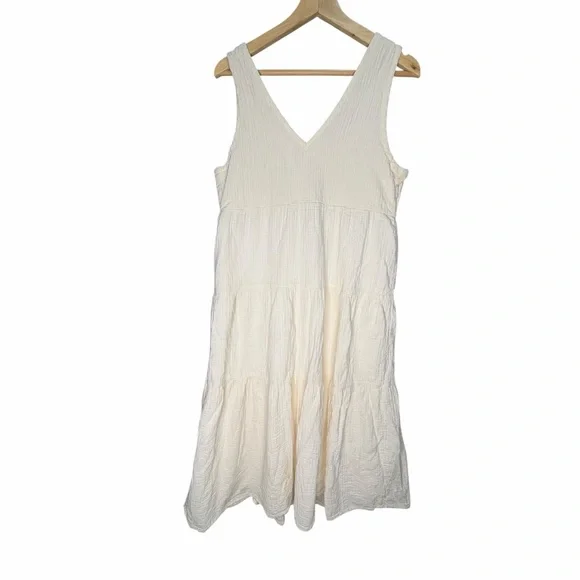 Quince 100 organic cotton gauze tiered maxi dress antique Cream color large - Picture 4 of 11